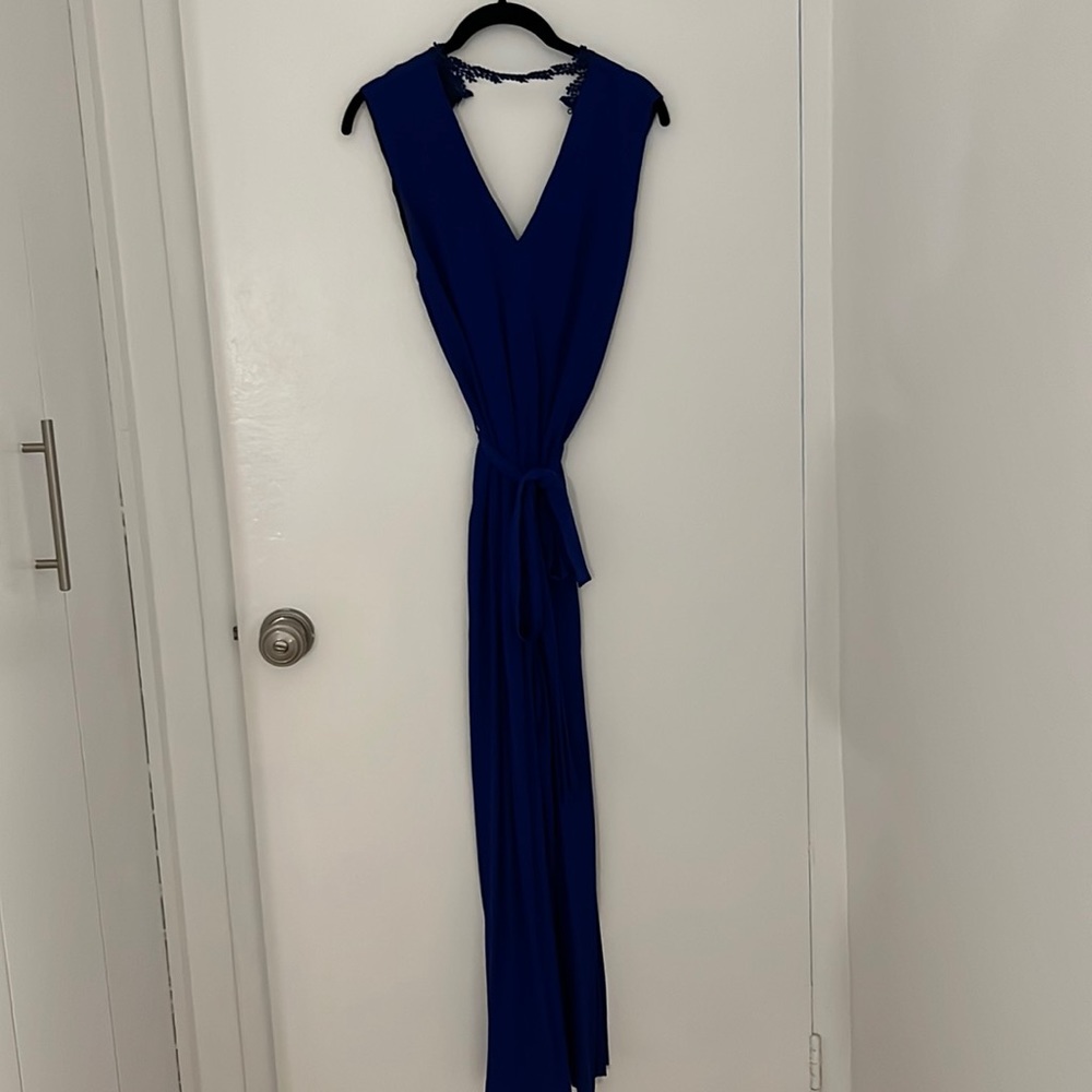 Zara blue tie waist jumpsuit